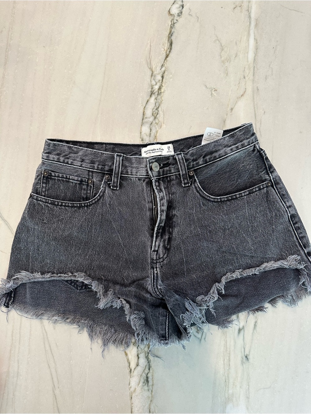 Abercrombie & Fitch Washed Black Frayed Denim Shorts